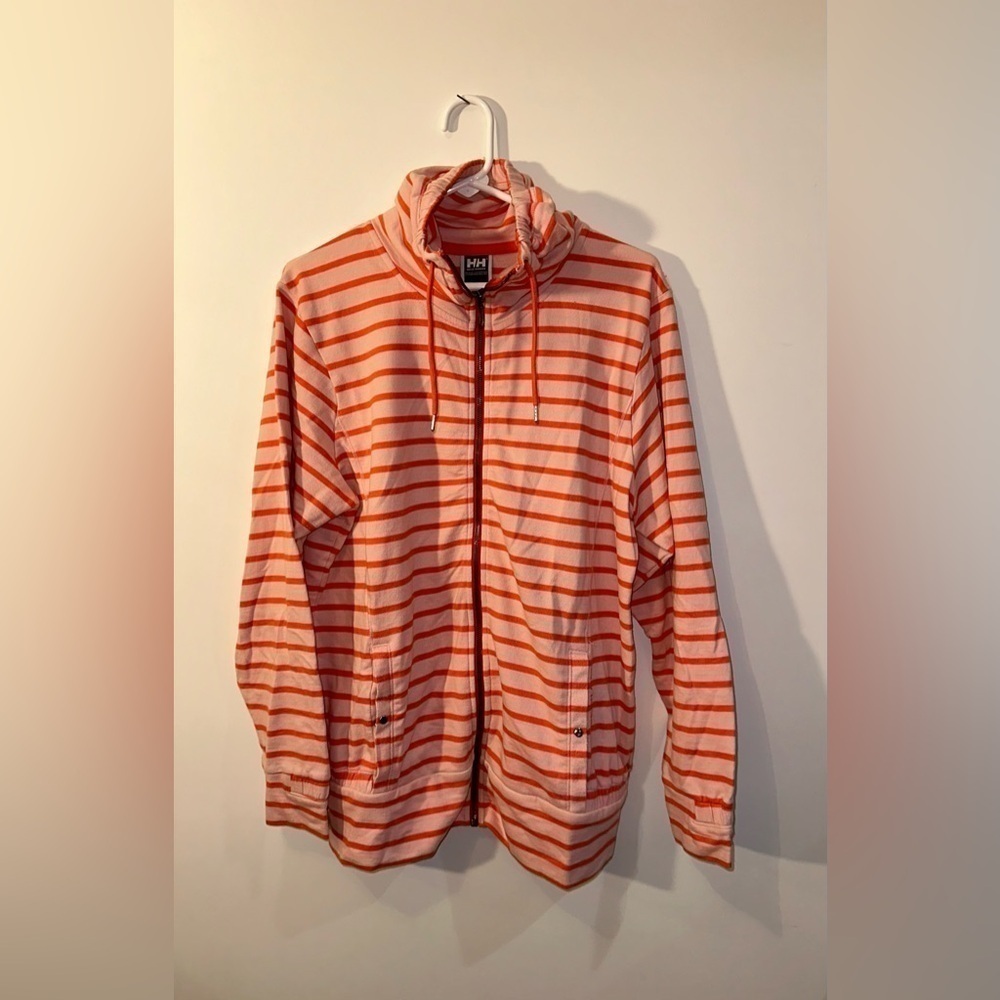 Helly Hansen Orange & Pink Striped Full-Zip Jacket L | High Neck | Cotton Blend - Picture 13 of 14